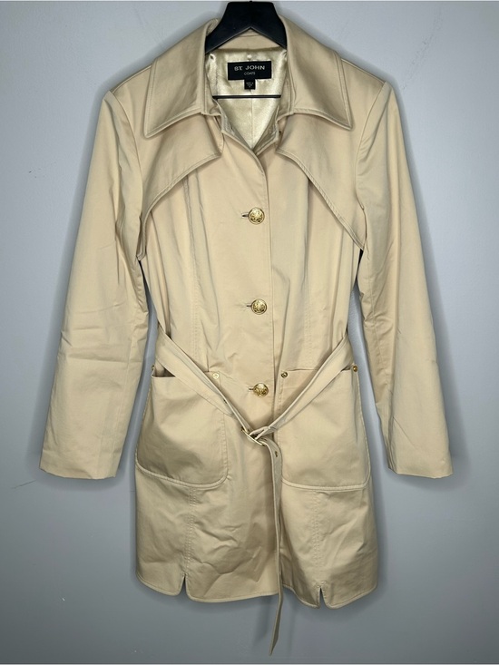 St. John Jackets & Blazers - St. John Cream Button-Front Trench Coat Size M